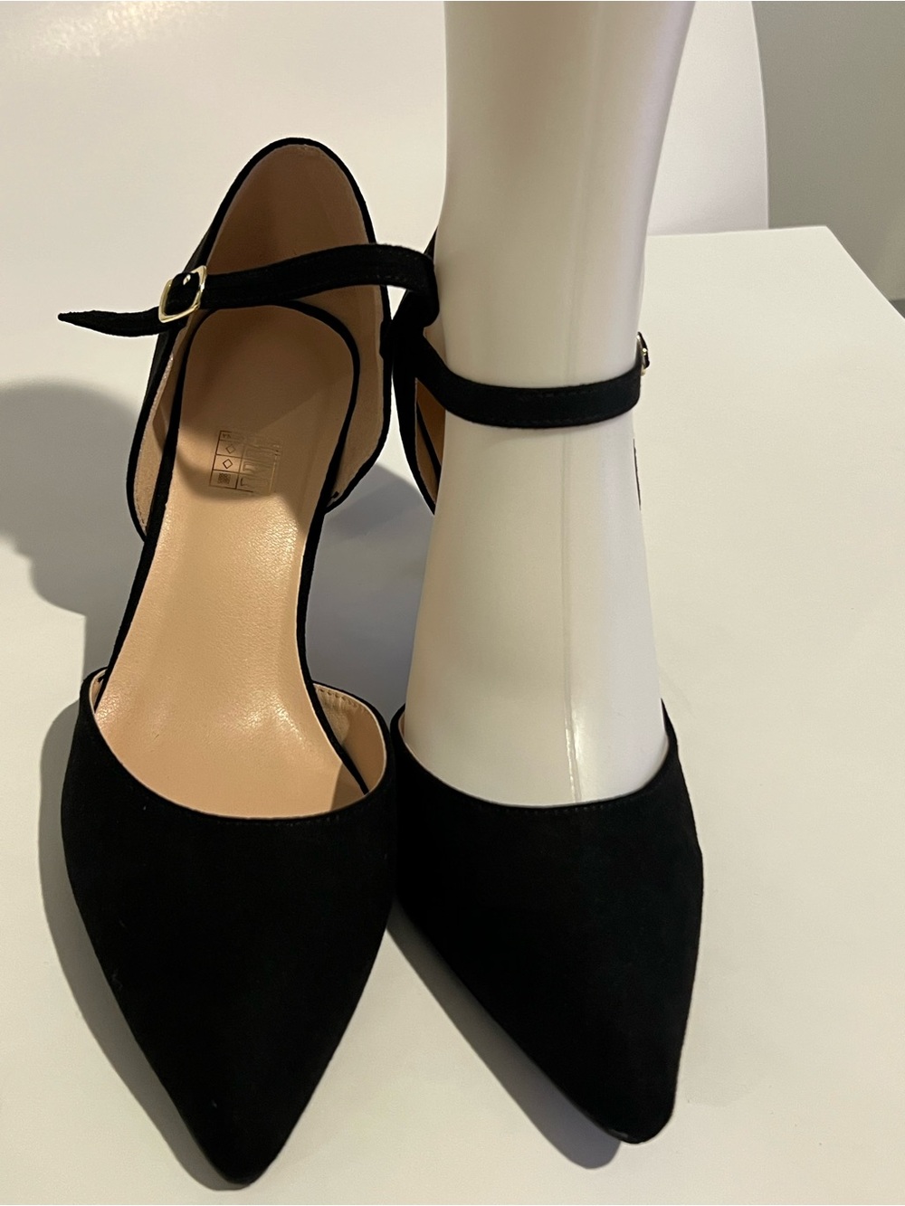 Classic Black Pointed-Toe Ankle-Strap Heels